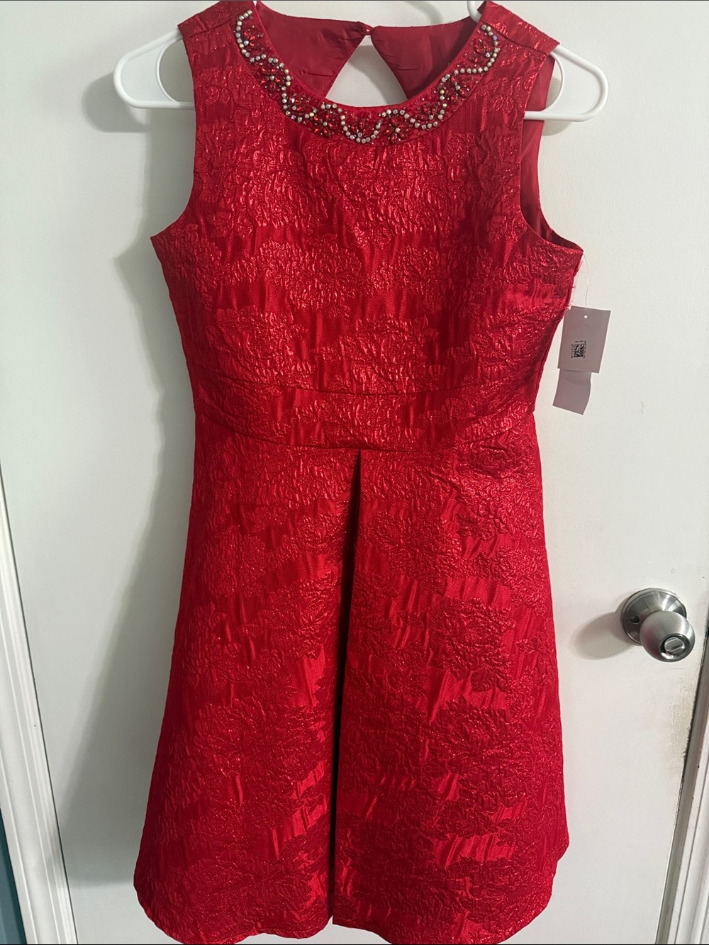 Rare Editions Red Textured Jewel-Neck Party Dress - Picture 3 of 6